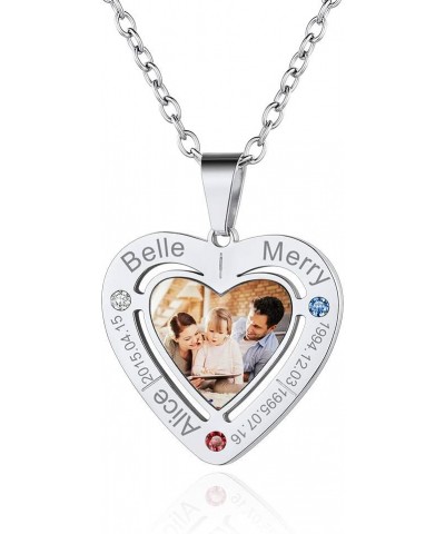 Personalized Photo Necklace - Custom Heart/Oval/Round Charm Necklaces with Picture + Chain Adjustable - Stainless Steel/Acryl...