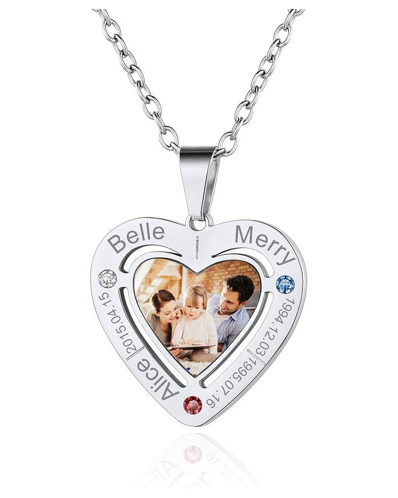 Personalized Photo Necklace - Custom Heart/Oval/Round Charm Necklaces with Picture + Chain Adjustable - Stainless Steel/Acryl...