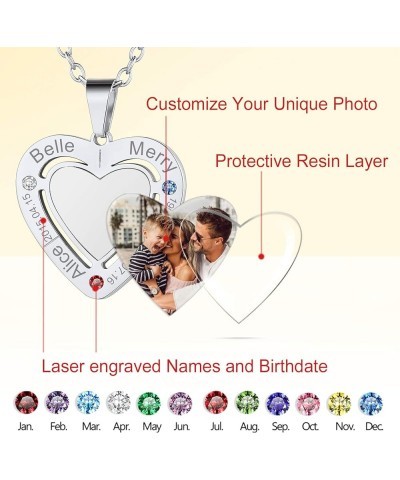 Personalized Photo Necklace - Custom Heart/Oval/Round Charm Necklaces with Picture + Chain Adjustable - Stainless Steel/Acryl...