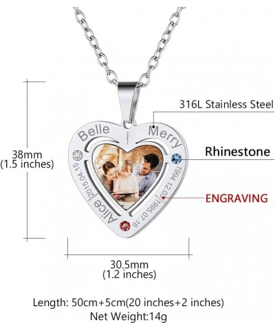 Personalized Photo Necklace - Custom Heart/Oval/Round Charm Necklaces with Picture + Chain Adjustable - Stainless Steel/Acryl...