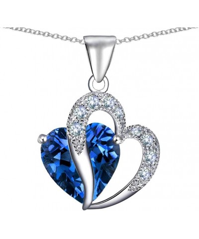 Large 12mm Double Heart Pendant Necklace in Sterling Silver with Chain Simulated Blue Topaz $25.30 Necklaces