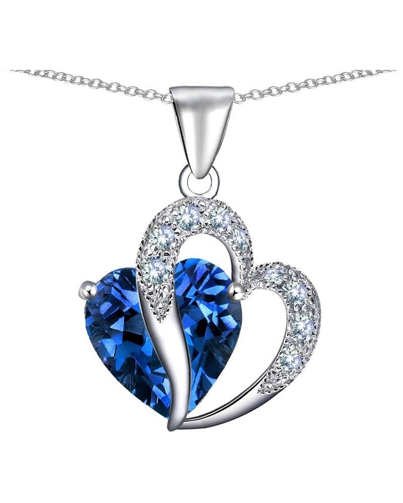 Large 12mm Double Heart Pendant Necklace in Sterling Silver with Chain Simulated Blue Topaz $25.30 Necklaces