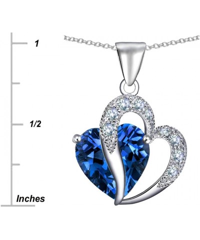 Large 12mm Double Heart Pendant Necklace in Sterling Silver with Chain Simulated Blue Topaz $25.30 Necklaces