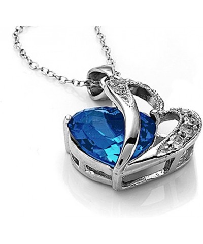 Large 12mm Double Heart Pendant Necklace in Sterling Silver with Chain Simulated Blue Topaz $25.30 Necklaces