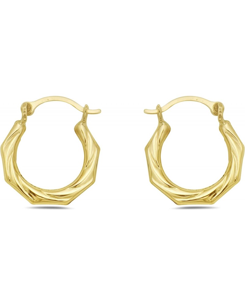 14K Gold Twisted Hexegonal French Lock Hoop earrings - Jewelry for Women/Girls - Small Hoop Earrings $16.40 Earrings