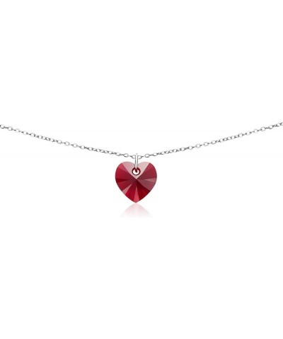 Sterling Silver European Crystal Heart Short Choker Necklace for Women Girls Red - July $11.48 Necklaces