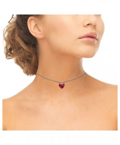 Sterling Silver European Crystal Heart Short Choker Necklace for Women Girls Red - July $11.48 Necklaces