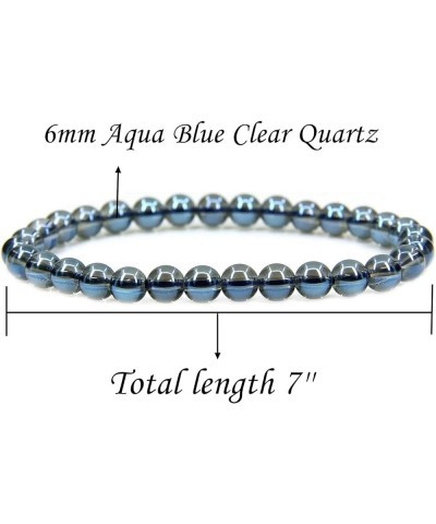 Natural Gem Semi Precious Gemstone 6mm Round Beads Stretch Bracelet 7" Unisex Aqua Blue Clear Quartz $6.88 Bracelets