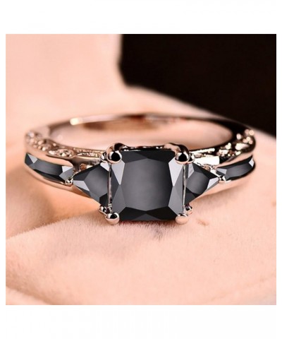 Black Cubic Zirconia Engagement Ring Stainless Steel Square Cut Onyx Band Silver Black Gem Anniversary Promise Ring Fashion J...