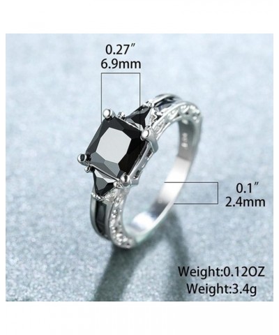 Black Cubic Zirconia Engagement Ring Stainless Steel Square Cut Onyx Band Silver Black Gem Anniversary Promise Ring Fashion J...