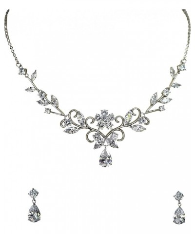 Gorgeous CZ Crystal Floral Necklace Earrings Set Clear $19.64 Jewelry Sets