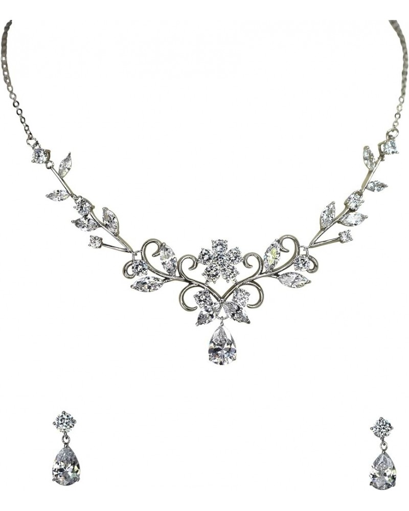 Gorgeous CZ Crystal Floral Necklace Earrings Set Clear $19.64 Jewelry Sets