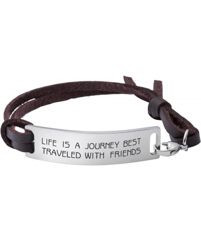 Motivational Gift Inspirational Leather Bracelet Adjustable Bangle Jewelry Stainless Steel Life is a journey best traveled wi...