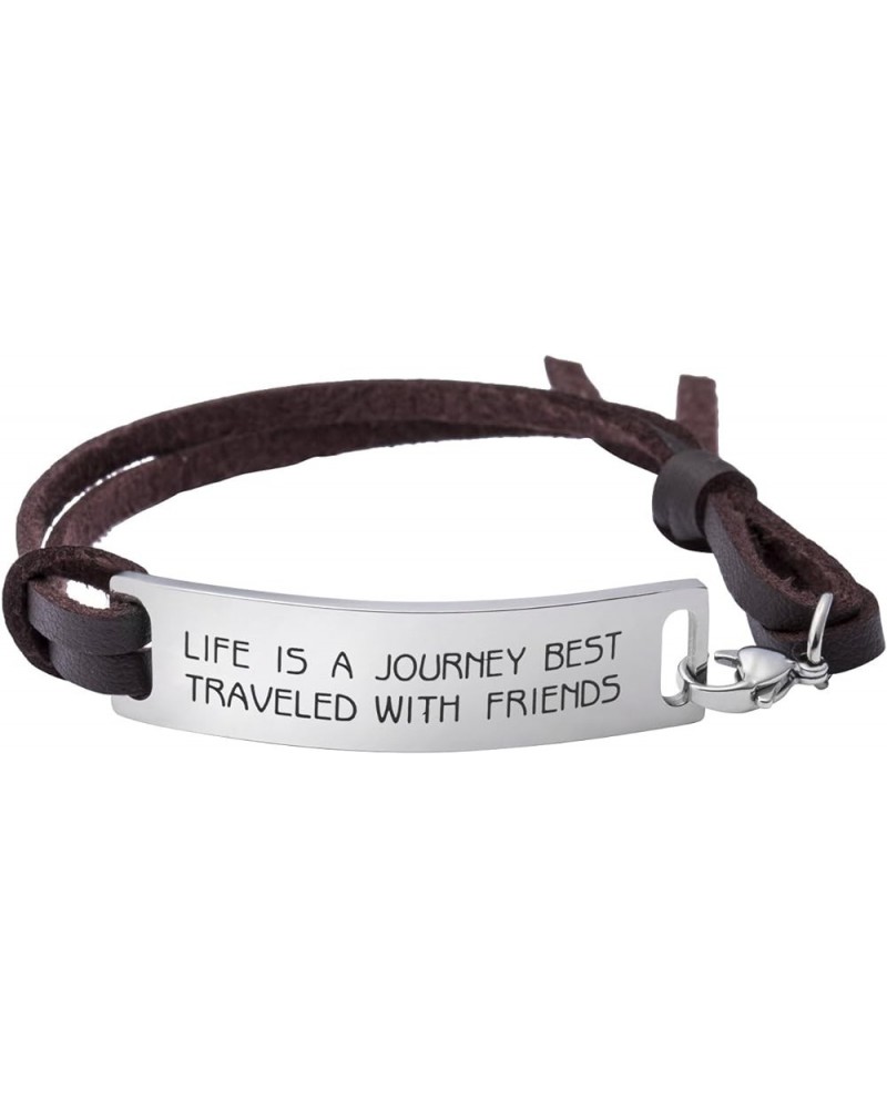 Motivational Gift Inspirational Leather Bracelet Adjustable Bangle Jewelry Stainless Steel Life is a journey best traveled wi...