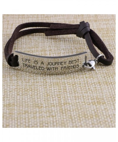 Motivational Gift Inspirational Leather Bracelet Adjustable Bangle Jewelry Stainless Steel Life is a journey best traveled wi...