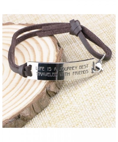 Motivational Gift Inspirational Leather Bracelet Adjustable Bangle Jewelry Stainless Steel Life is a journey best traveled wi...