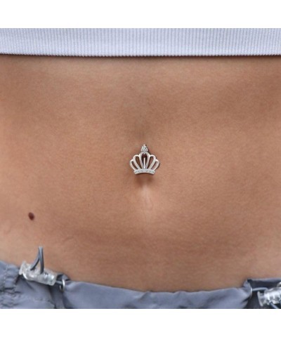 14G 925 Sterling Silver Clicker Belly Button Ring Crown Shape Belly Barbell Piercing 10/12mm Reverse Curved Hoop Navel Barbel...