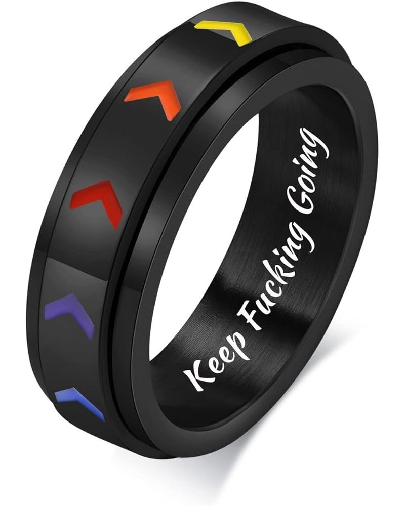 Inspirational Jewelry Spinner Ring Stainless Steel Band Ring for Teen Keep Fucking Going Inspirational Spinner Ring Rainbow A...