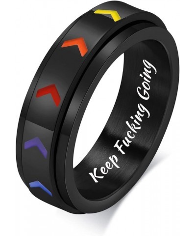 Inspirational Jewelry Spinner Ring Stainless Steel Band Ring for Teen Keep Fucking Going Inspirational Spinner Ring Rainbow A...