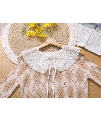 Detachable False Collar, Embroidery Mini Cape Neck Ruff Dickey Fake Collar for Blouse White-9 $8.95 Clothing