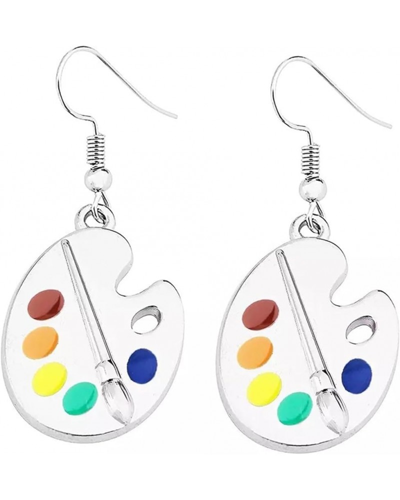 Personality Artist Paint Brush Earrings for Women Girls Unique Charm Paint Palette Dangle Earrings Colorful Painter Palette P...