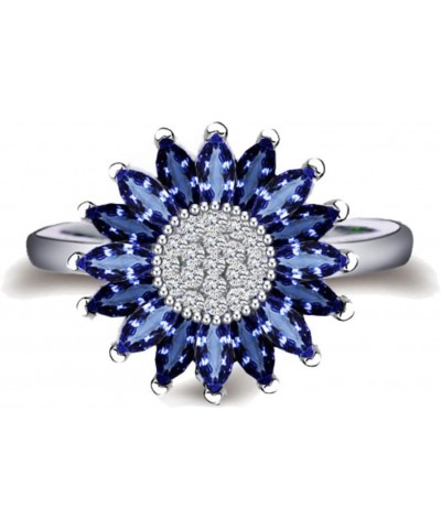 Awmnjtmgpw 925 Sterling Silver sunflower ring blue ring eternal sunflower flower flower Cubic Zircon Stackable Ring women's r...