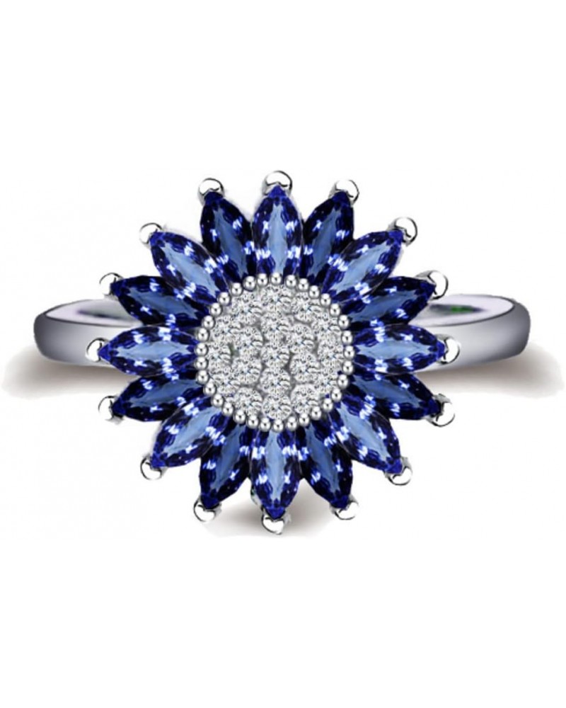 Awmnjtmgpw 925 Sterling Silver sunflower ring blue ring eternal sunflower flower flower Cubic Zircon Stackable Ring women's r...