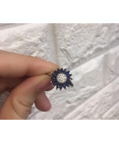 Awmnjtmgpw 925 Sterling Silver sunflower ring blue ring eternal sunflower flower flower Cubic Zircon Stackable Ring women's r...