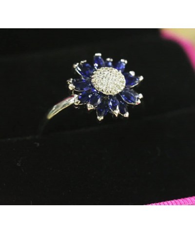 Awmnjtmgpw 925 Sterling Silver sunflower ring blue ring eternal sunflower flower flower Cubic Zircon Stackable Ring women's r...