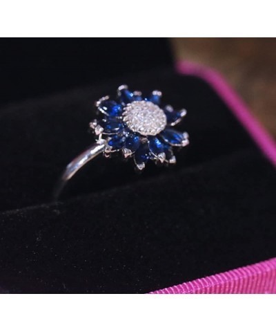 Awmnjtmgpw 925 Sterling Silver sunflower ring blue ring eternal sunflower flower flower Cubic Zircon Stackable Ring women's r...