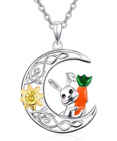 Rabbit Necklace S925 Sterling Silver Moon Bunny Necklace Crystal Pendant Cute Animals Jewelry Gifts for Women Girls Best Frie...