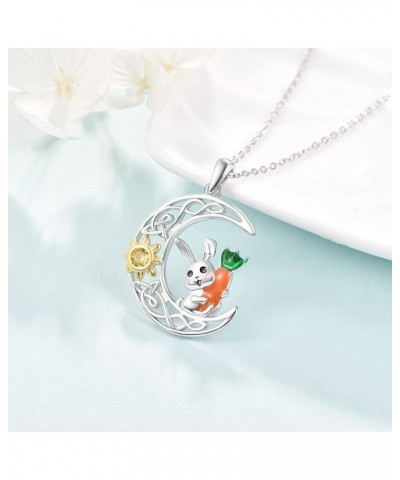 Rabbit Necklace S925 Sterling Silver Moon Bunny Necklace Crystal Pendant Cute Animals Jewelry Gifts for Women Girls Best Frie...