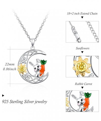 Rabbit Necklace S925 Sterling Silver Moon Bunny Necklace Crystal Pendant Cute Animals Jewelry Gifts for Women Girls Best Frie...