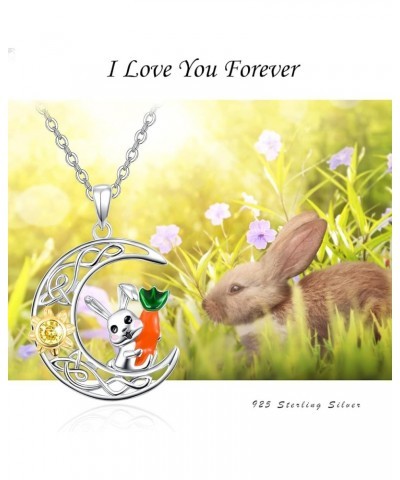 Rabbit Necklace S925 Sterling Silver Moon Bunny Necklace Crystal Pendant Cute Animals Jewelry Gifts for Women Girls Best Frie...