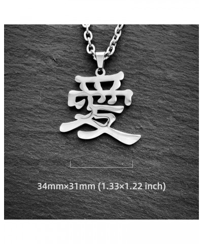 Love Kanji Necklace for Men Women Japanese Stainless Steel Gaara Pendant Chain Necklaces Love W2 $9.03 Necklaces