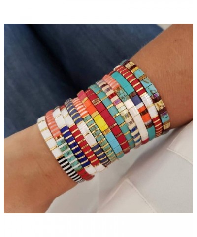 Tila Colorful Stretch Bracelets Crystal Tile with Enameled Friendship Bracelets Handmade Cuffs Jewelry Gift for Women Color-0...