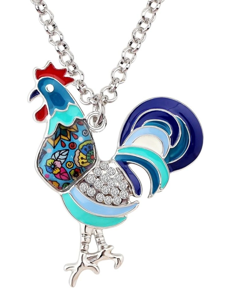 Enamel Metal Farm Lover Chicken Rooster Necklace Pendant Fashion Jewelry For Women Gift Turquoise $8.95 Necklaces