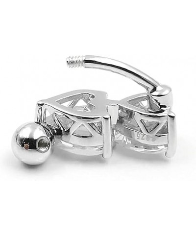 925 Sterling Silver 14G Belly Button Rings Clear CZ Navel Rings Body Piercing Jewelry Reverse Double Heart $12.71 Body Jewelry