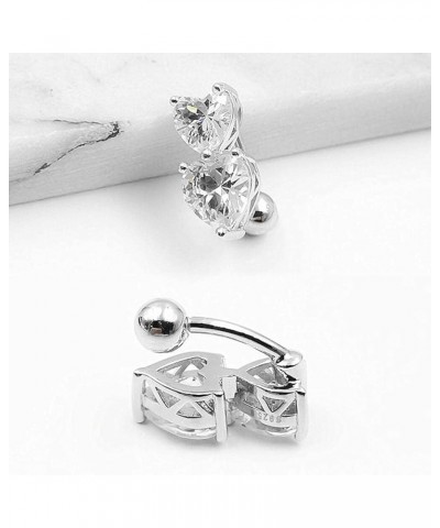 925 Sterling Silver 14G Belly Button Rings Clear CZ Navel Rings Body Piercing Jewelry Reverse Double Heart $12.71 Body Jewelry