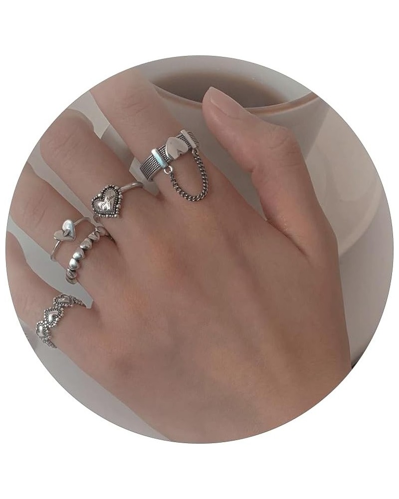 Silver Chain Rings for Women Vintage Punk Rings Heart Rings for Girls Stackable Rings Set for Women (7Pcs) Silver-1 $8.11 Rings