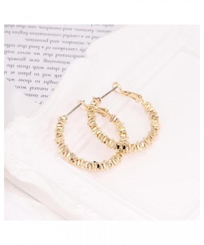 14K Gold Plated Glitter Sparkle Hoop Earring - Circle Chunky Hoops Hypoallergenic Earrings for Women, Girls Gifts 2PCS 30mm S...