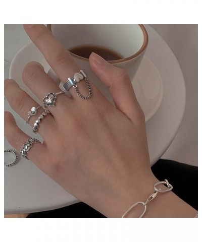 Silver Chain Rings for Women Vintage Punk Rings Heart Rings for Girls Stackable Rings Set for Women (7Pcs) Silver-1 $8.11 Rings