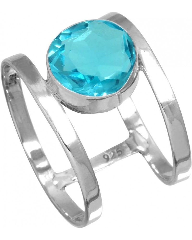 925 Sterling Silver Statement Ring for Women 10 MM Round Gemstone Handmade Jewelry for Gift (99140_R) Blue Quartz $14.80 Rings