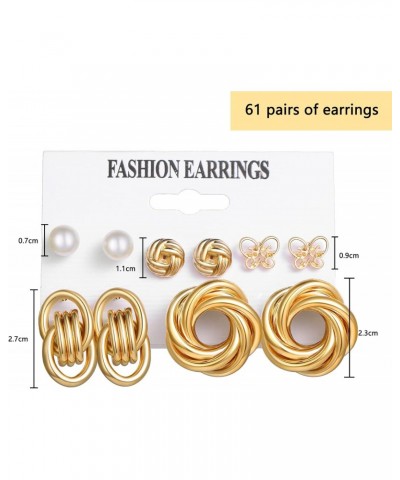 61 Pairs Gold Hoop Earrings Set for Women Girls, Statement Fashion Dangle Small Big Stud Hoop Pearl Earrings Pack for Birthda...