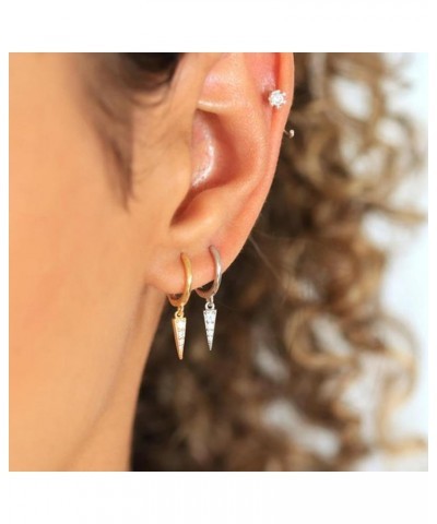 Spike Hoop Earrings with Charms Gold Spike Earrings Cubic Zirconia Drop Earrings Silver Huggies Earrings for Women (Silver) $...