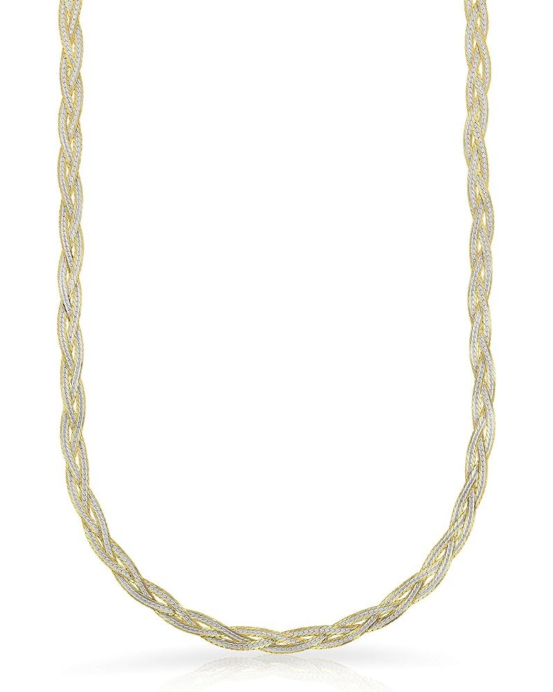 Sterling Silver Diamond Cut 3 Strand Row Herringbone Chain Necklace, 925 Braided Bracelet, Braided Snake Chain 18.0 Inches Tw...