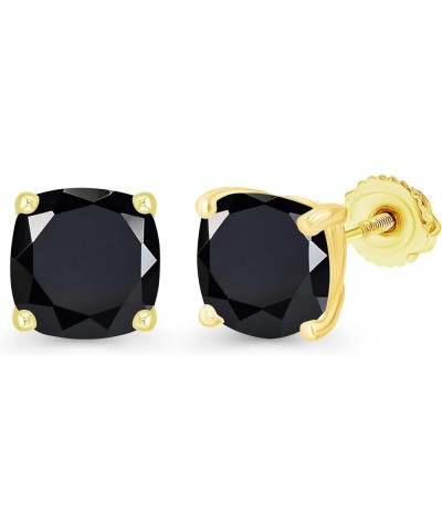 14K Gold Plated 925 Sterling Silver Hypoallergenic 7mm Cushion Cut Genuine Birthstone Solitaire Screwback Stud Earrings Onyx ...