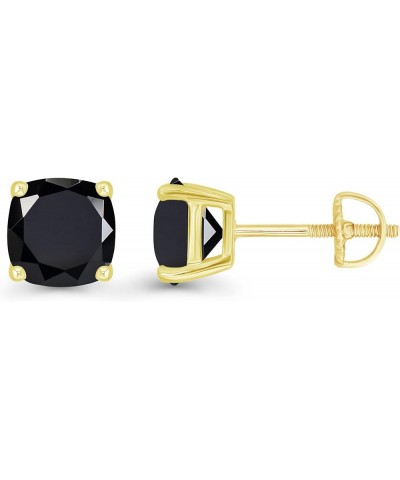 14K Gold Plated 925 Sterling Silver Hypoallergenic 7mm Cushion Cut Genuine Birthstone Solitaire Screwback Stud Earrings Onyx ...