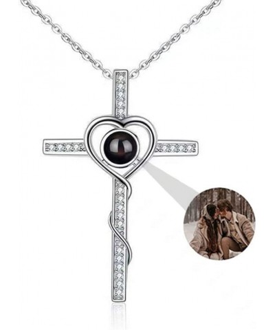 Custom Cross Photo Projection Necklace with Picture Inside Personalized Photo Necklace Heart Cross Pendant Necklaces for Men ...