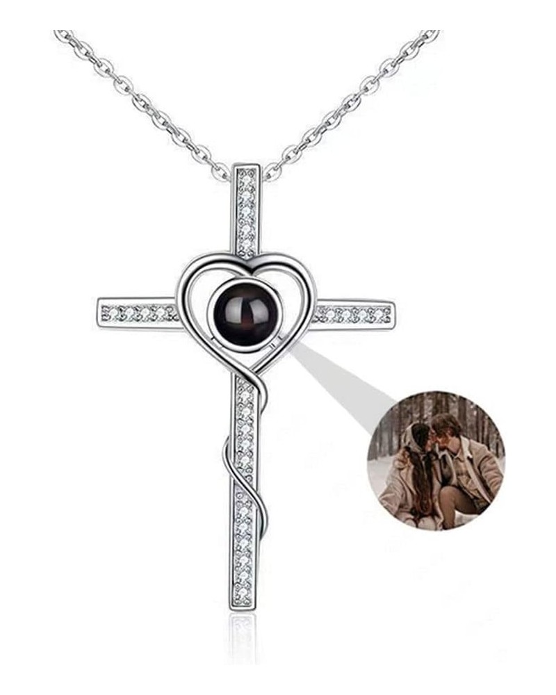 Custom Cross Photo Projection Necklace with Picture Inside Personalized Photo Necklace Heart Cross Pendant Necklaces for Men ...